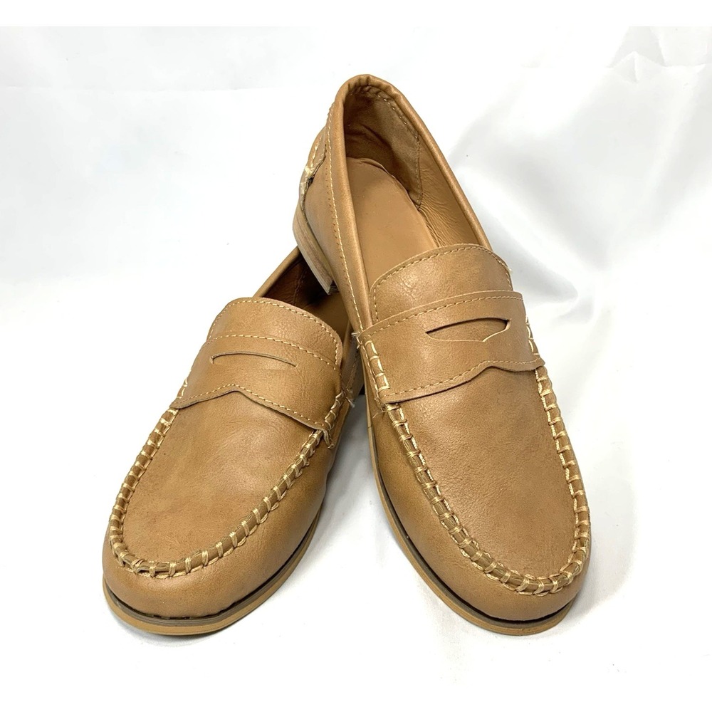 Unbranded Loafers Womens 38 7.5 Tan Round Toe Stitched Slip On Preppy